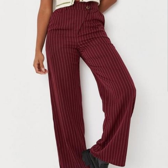 Missguided Pants - Missguided Wine Pinstripe Wide Leg Pants